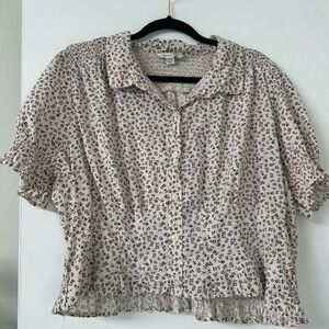 Beige with brown flower print cotton top
